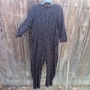 JUSTIN THYME LTD JUMPSUIT WOMENS SIZE 12 BLACK COLORED RHOMBUS PRINT LONG SLEEVE